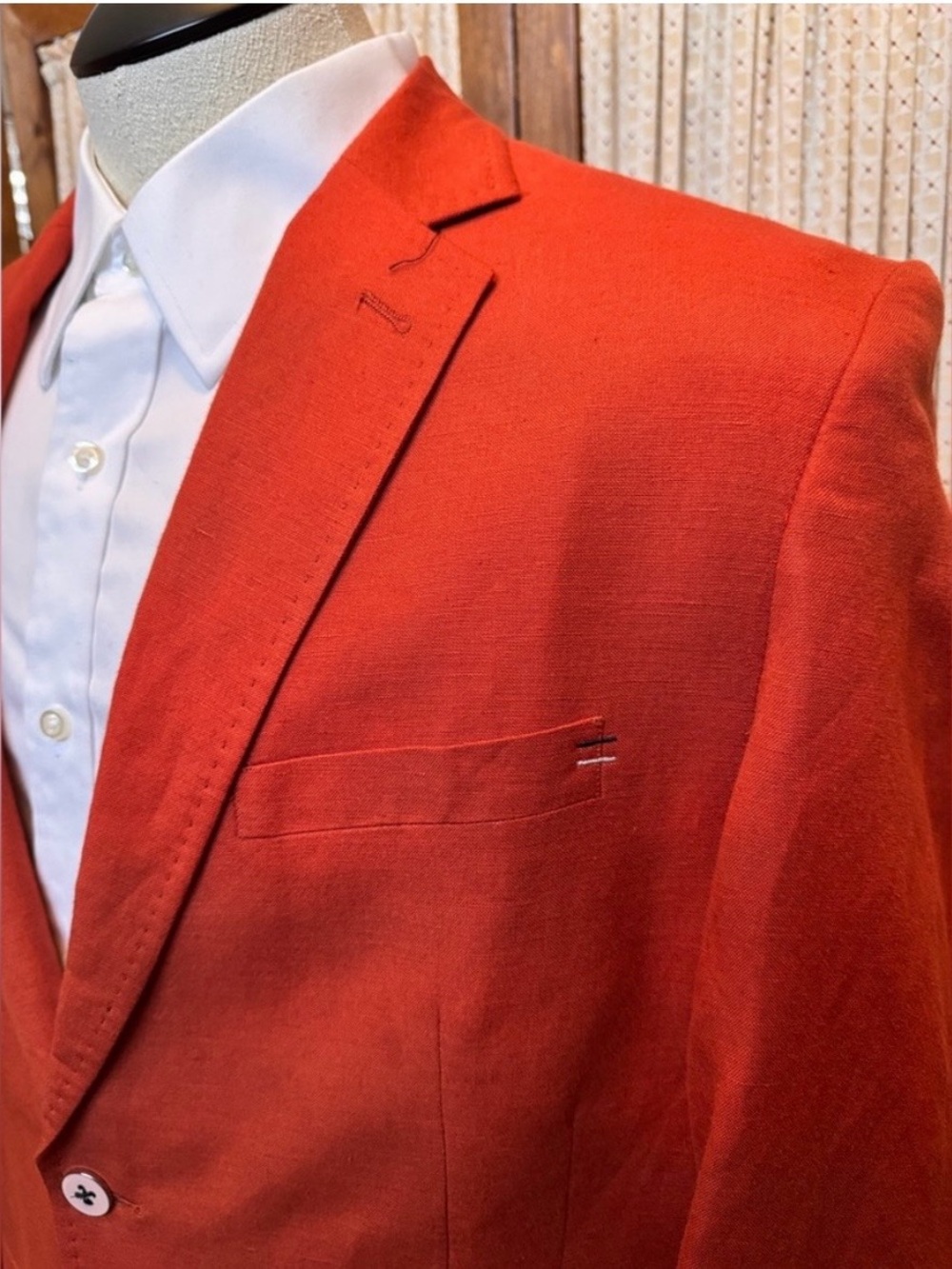 Haupt Men's Rust Red Linen Blend Blazer 48US, Spring/ Summer, Made in Germany